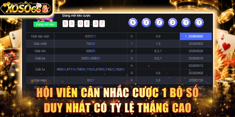 Hội viên cân nhắc cược 1 bộ số duy nhất có tỷ lệ thắng cao